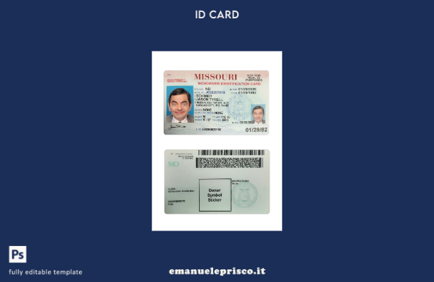 modello di carta d'identità USA Missouri in stile verificato